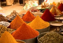 Traditional souk in Marrakech full of Moroccan culture and spices