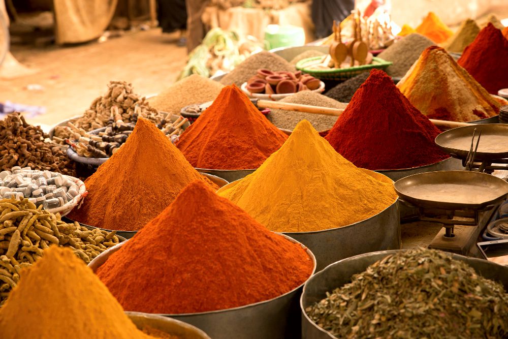 Traditional souk in Marrakech full of Moroccan culture and spices