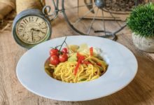 Authentic homemade Italian pasta with tomato and basil.