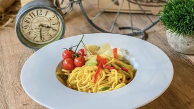 Authentic homemade Italian pasta with tomato and basil.