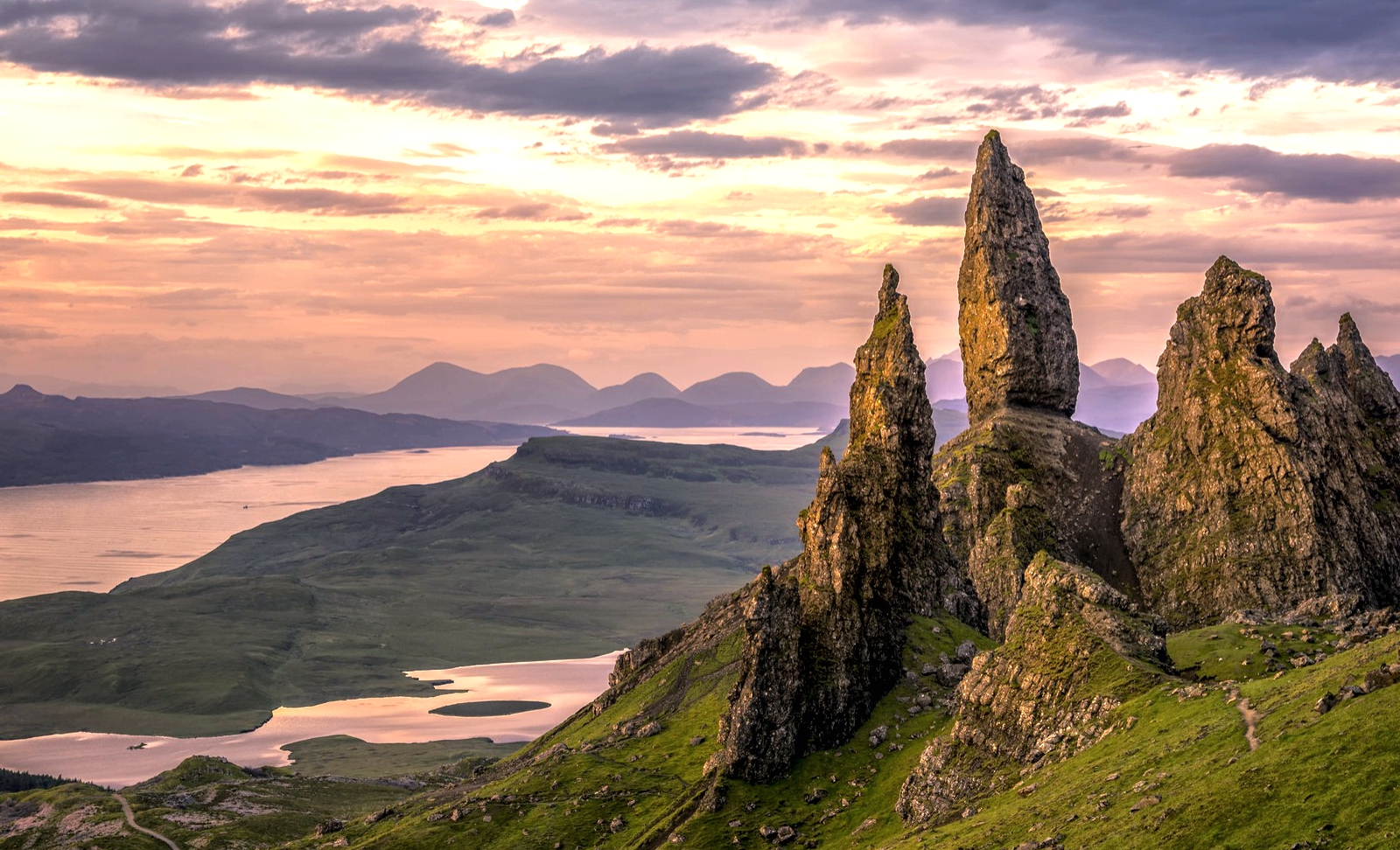 Scenic view of the Scottish Highlands with mountains and green valleys