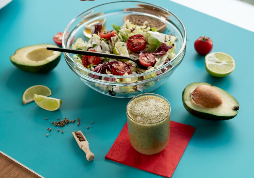 Easy vegan meal prep for travelers with fresh vegetables and grains.